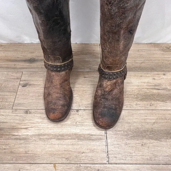 Frye Brown Tall Boots with Studded Strap - Picture 4 of 13